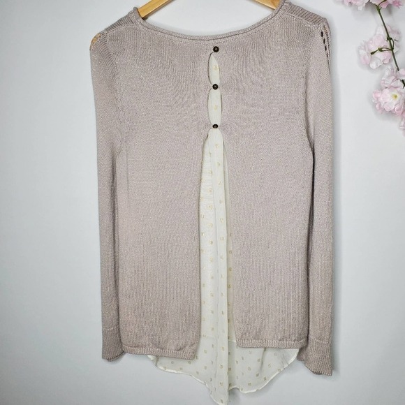 Lucky Brand Split Back Layered Sweater Beige Size Small - Picture 9 of 14